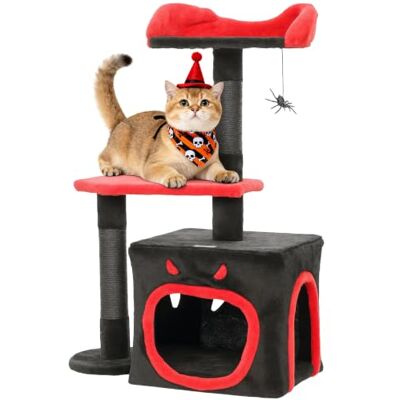 PawHut Gothic Cat Tree, Cat Climbing Tower, Scratching Posts, 83cm, Black Multilevel, Devil-Face Condo, Platform, Bed, Spider Toy, Indoor Kitty Activity Centre, Halloween PawHut Gothic Cat Tree, Cat Climbing Tower, Scratching Posts, 83cm, Black Multilevel, Devil-Face Condo, Platform, Bed, Spider Toy, Indoor Kitty Activity Centre, Halloween