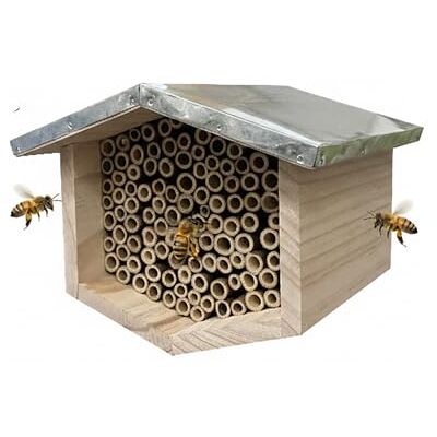 Relaxdays Bee Hotel, Pine Wood with Galvanised Metal Roof, Bamboo Tubes, Hanging Insect Shelter, Natural/Silver, 17x21.5 Relaxdays Bee Hotel, Pine Wood with Galvanised Metal Roof, Bamboo Tubes, Hanging Insect Shelter, Natural/Silver, 17x21.5