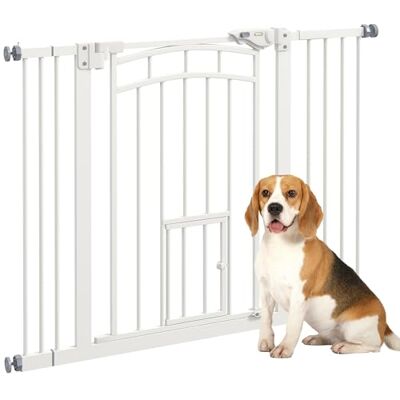 PawHut Dog Stair Gate Pet Barrier Small Cat Door Cat Flap 74-100 cm White PawHut Dog Stair Gate Pet Barrier Small Cat Door Cat Flap 74-100 cm White