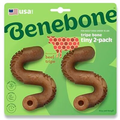 Benebone Tiny 2-Pack, Tripe Bone Durable Dog Chew Toy for Aggressive Chewers, Real Tripe, Made in USA Benebone Tiny 2-Pack, Tripe Bone Durable Dog Chew Toy for Aggressive Chewers, Real Tripe, Made in USA