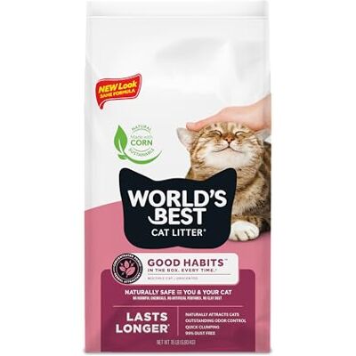 World's Best Cat Litter Good Habits Cat Attract Litter Natural Plant-Based Attractant Flushable Corn Litter Unscented Odor Control Low Tracking & Lightweight 15lb Bag 1+ Month Supply* World's Best Cat Litter Good Habits Cat Attract Litter Natural Plant-Based Attractant Flushable Corn Litter Unscented Odor Control Low Tracking & Lightweight 15lb Bag 1+ Month Supply*