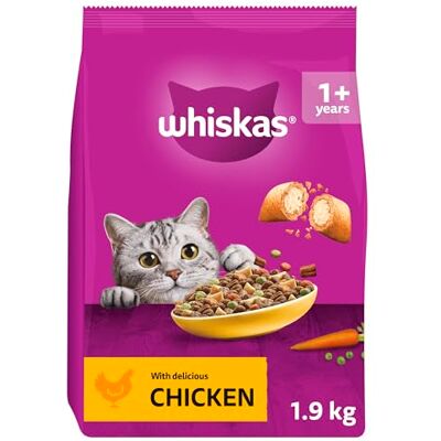 whiskas 1+ Chicken Pack of 4 x 1.9 kg Bags, Adult Cat Dry Food whiskas 1+ Chicken Pack of 4 x 1.9 kg Bags, Adult Cat Dry Food