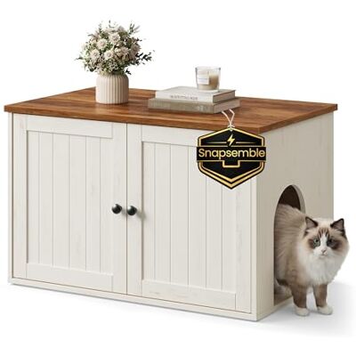 SONGMICS HOME Litter Box Enclosure, Superfast Toolless Assembly, Cat Washroom Furniture, Push-to-Open Doors, Cat House, Rustic White and Honey Brown PCL233WJ05 SONGMICS HOME Litter Box Enclosure, Superfast Toolless Assembly, Cat Washroom Furniture, Push-to-Open Doors, Cat House, Rustic White and Honey Brown PCL233WJ05