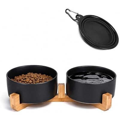 Petygooing Dog Bowls,Black Ceramic Cat Dog Bowl Set with Wood Stand for Food and Water,Non-Slip Weighted Cute Modern Pet Dishes Set for Cats & Small Dogs (13.5OZ/5.1 in) Petygooing Dog Bowls,Black Ceramic Cat Dog Bowl Set with Wood Stand for Food and Water,Non-Slip Weighted Cute Modern Pet Dishes Set for Cats & Small Dogs (13.5OZ/5.1 in)