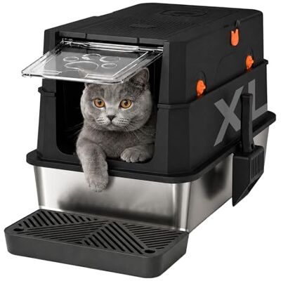 Gimars 3 in 1 High Sided Anti-Leakage Stainless Steel Cat Litter Box with Lid, Extra Large Enclosed Easy Cleaning Litter Box with Scoop, Front & Top Entry for Multiple Cats Gimars 3 in 1 High Sided Anti-Leakage Stainless Steel Cat Litter Box with Lid, Extra Large Enclosed Easy Cleaning Litter Box with Scoop, Front & Top Entry for Multiple Cats