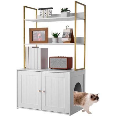 VEVOR Cat Litter Box Enclosure Furniture, 70 cm Hidden Litter Box Cabinet with Metal Legs & 2-Tier Storage Shelves, Waterproof Washroom Cat House, Fit Most of Litterbox, for Living Room VEVOR Cat Litter Box Enclosure Furniture, 70 cm Hidden Litter Box Cabinet with Metal Legs & 2-Tier Storage Shelves, Waterproof Washroom Cat House, Fit Most of Litterbox, for Living Room