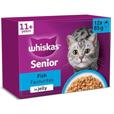 whiskas Senior 11+ Wet Cat Food in Jelly 12x85g Fish Favourites (Pack of 4) whiskas Senior 11+ Wet Cat Food in Jelly 12x85g Fish Favourites (Pack of 4)
