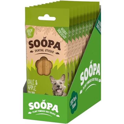 Soopa Kale & Apple Dental Sticks, Vegan, Human-Grade Dog Chews to Clean Teeth, Breath Freshener, Aid Digestion, Natural, Superfood, Healthy, Grain Free Dog Treats, 100 g, 10-Pack Soopa Kale & Apple Dental Sticks, Vegan, Human-Grade Dog Chews to Clean Teeth, Breath Freshener, Aid Digestion, Natural, Superfood, Healthy, Grain Free Dog Treats, 100 g, 10-Pack