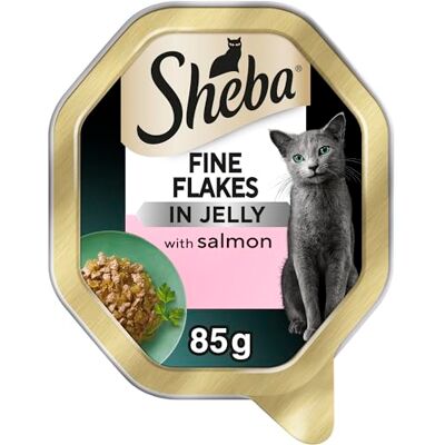 Sheba Fine Flakes Cat Food Tray with Salmon in Jelly 2x11x85g Sheba Fine Flakes Cat Food Tray with Salmon in Jelly 2x11x85g