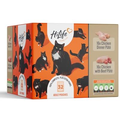HILIFE it's only natural Complete Wet Cat Food The Big Chicken One in Jelly 100% Natural Ingredients Grain Free, 32 Pouches x 70g HILIFE it's only natural Complete Wet Cat Food The Big Chicken One in Jelly 100% Natural Ingredients Grain Free, 32 Pouches x 70g
