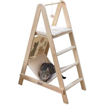 Kerbl Pet Ladder Climbing Tower Cat Scratching Post, Solid Wood, Soft Plush, Beige, Height 104 cm, Two Sleeping Surfaces, with Hammock, Sisal Scratching Surface, Hanging Play Ball, Wall Mount Kerbl Pet Ladder Climbing Tower Cat Scratching Post, Solid Wood, Soft Plush, Beige, Height 104 cm, Two Sleeping Surfaces, with Hammock, Sisal Scratching Surface, Hanging Play Ball, Wall Mount