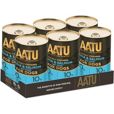 AATU 90/10 Complete Wet Adult Dog Food in a Tin Tuna & Salmon 400g (Pack of 6) Grain Free Recipe No Artificial Ingredients Good for Low Maintenance Feeding AATU 90/10 Complete Wet Adult Dog Food in a Tin Tuna & Salmon 400g (Pack of 6) Grain Free Recipe No Artificial Ingredients Good for Low Maintenance Feeding