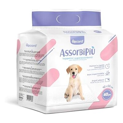Record Disposable Dog Pads for Dogs, Unisex, Extra Absorbency, Hygiene Mats for Dogs, 40 x 60 cm, Pack of 40, Disposable, Tear Resistant and Odour Resistant, for Medium and Small Dogs Record Disposable Dog Pads for Dogs, Unisex, Extra Absorbency, Hygiene Mats for Dogs, 40 x 60 cm, Pack of 40, Disposable, Tear Resistant and Odour Resistant, for Medium and Small Dogs
