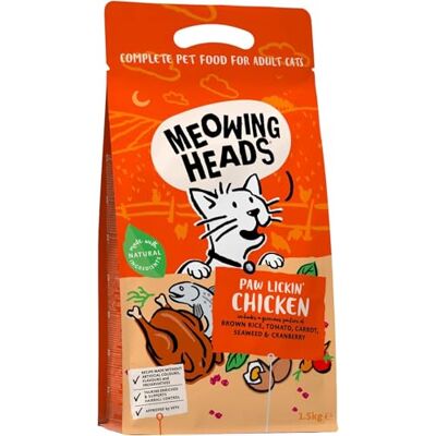 Meowing Heads Complete Dry Cat Food 1.5kg (Pack of 1) Paw Lickin' Chicken Vet Approved Meowing Heads Complete Dry Cat Food 1.5kg (Pack of 1) Paw Lickin' Chicken Vet Approved