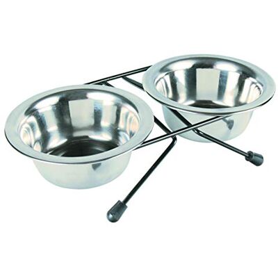 TRIXIE Eat on Feet Two Stainless Steel Bowl Set for Dog, 0.75 Litre TRIXIE Eat on Feet Two Stainless Steel Bowl Set for Dog, 0.75 Litre