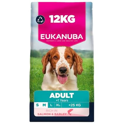 Eukanuba Salmon & Barley Complete Dry Dog Food For Adult Small & Medium Breed Dogs 12KG Eukanuba Salmon & Barley Complete Dry Dog Food For Adult Small & Medium Breed Dogs 12KG