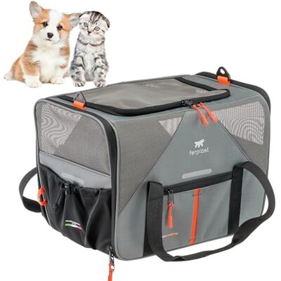 Ferplast Dog Carrier VOYAGER, Cat Carrier, Pet Carrier, Adjustable Handles and Shoulder Strap, Safety Belt, Double Side Opening, with Cushion, Max 15 kg, 45x30x h33 cm, Grey Ferplast Dog Carrier VOYAGER, Cat Carrier, Pet Carrier, Adjustable Handles and Shoulder Strap, Safety Belt, Double Side Opening, with Cushion, Max 15 kg, 45x30x h33 cm, Grey