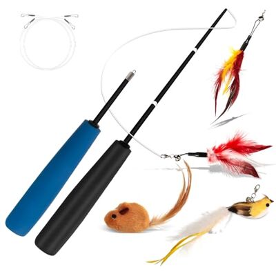 VINATO Cat Toy Set with 2 Fishes, Handheld Cat Fishing Rod with Telescopic Rod, 4 Interchangeable Heads Including Bird with Bell, Mouse & Feathers, Interactive Toy to Promote Hunting Drive VINATO Cat Toy Set with 2 Fishes, Handheld Cat Fishing Rod with Telescopic Rod, 4 Interchangeable Heads Including Bird with Bell, Mouse & Feathers, Interactive Toy to Promote Hunting Drive