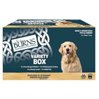 Burns Pet Nutrition Natural Wet Dog Food For Adult and Senior Dogs – 16 x 395g Variety Box (4 x Free-range chicken, 4 x Hearty Lamb, 4 x Wholesome Turkey, 4 x Fish) Burns Pet Nutrition Natural Wet Dog Food For Adult and Senior Dogs – 16 x 395g Variety Box (4 x Free-range chicken, 4 x Hearty Lamb, 4 x Wholesome Turkey, 4 x Fish)