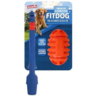 Rosewood Fit Dog Rubber Rugby Ball Throw Toy with Foldable Launcher – Durable Outdoor Dog Fetch Toy & Flinger – Tough Spiky Ball for Small, Medium & Large Breeds Rosewood Fit Dog Rubber Rugby Ball Throw Toy with Foldable Launcher – Durable Outdoor Dog Fetch Toy & Flinger – Tough Spiky Ball for Small, Medium & Large Breeds