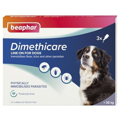 Beaphar Dimethicare Line-On Flea & Tick Control for Large Dogs over 30kg – 3 pipettes Physically Immobilises Fleas, Ticks & Other Parasites Pesticide-Free – For Large Dogs from 12 weeks old Beaphar Dimethicare Line-On Flea & Tick Control for Large Dogs over 30kg – 3 pipettes Physically Immobilises Fleas, Ticks & Other Parasites Pesticide-Free – For Large Dogs from 12 weeks old
