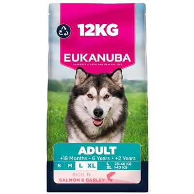 Eukanuba Salmon & Barley Complete Dry Dog Food For Adult Large & Giant Breed Dogs 12KG Eukanuba Salmon & Barley Complete Dry Dog Food For Adult Large & Giant Breed Dogs 12KG