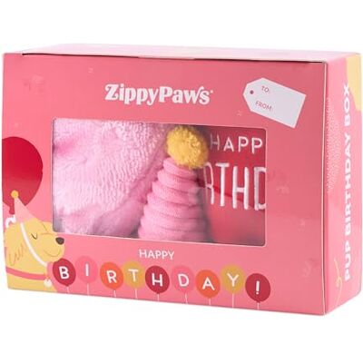 ZippyPaws Birthday Box Gift for Dogs Squeaky Toy Set 3 Toys, Pink ZippyPaws Birthday Box Gift for Dogs Squeaky Toy Set 3 Toys, Pink