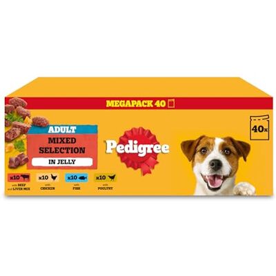 Pedigree Adult Dog Food Pouches Mixed Selection in Jelly 40 x 100 g Mega Pack Pedigree Adult Dog Food Pouches Mixed Selection in Jelly 40 x 100 g Mega Pack