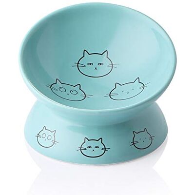 Sweejar Home Ceramic Raised Cat Bowls, Slanted Cat Dish Food or Water Bowls, Elevated Porcelain Pet Feeder Bowl Protect Cat's Spine, Stress Free, 140ml, Backflow Prevention (Turquoise) Sweejar Home Ceramic Raised Cat Bowls, Slanted Cat Dish Food or Water Bowls, Elevated Porcelain Pet Feeder Bowl Protect Cat's Spine, Stress Free, 140ml, Backflow Prevention (Turquoise)