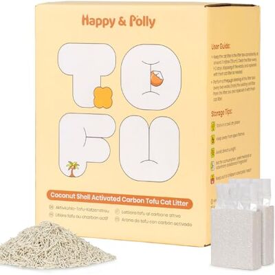 Happy & Polly Tofu Cat Litter – Fast Clumping, Flushable, Ultra Absorbent, Low Tracking, 100% Natural Raw Materials with Coconut Charcoal – 5kg Happy & Polly Tofu Cat Litter – Fast Clumping, Flushable, Ultra Absorbent, Low Tracking, 100% Natural Raw Materials with Coconut Charcoal – 5kg