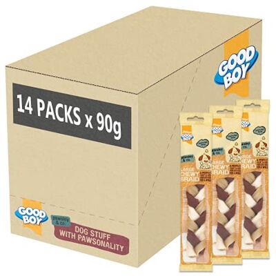 Good Boy Large Chewy Braids Dog Chews Made With Beef Hide and Beef Flavouring 90 Grams ℮ With Probiotics To Aid Digestion Case of 14 Good Boy Large Chewy Braids Dog Chews Made With Beef Hide and Beef Flavouring 90 Grams ℮ With Probiotics To Aid Digestion Case of 14