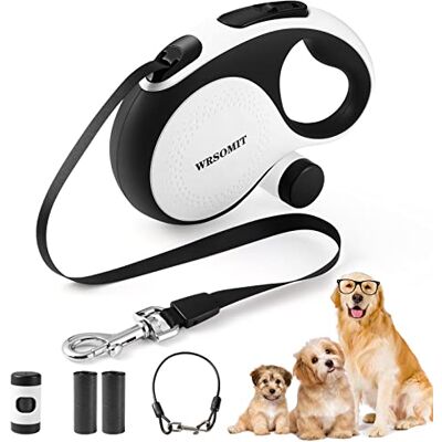 WRSOMIT Retractable Dog Leash with Chew Proof Cable, 26Ft Heavy Duty Dog Leash for Small Medium Large Dogs up to 110lbs, 360° No Tangle, One-Handed Brake White WRSOMIT Retractable Dog Leash with Chew Proof Cable, 26Ft Heavy Duty Dog Leash for Small Medium Large Dogs up to 110lbs, 360° No Tangle, One-Handed Brake White