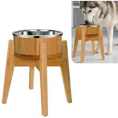 ZPirates Raised Bamboo Dog Bowl for Large Dogs Set of Dish, Stainless Liner and Stand Elevated Single Pet Food Feeder Station Non- Tip-Over ZPirates Raised Bamboo Dog Bowl for Large Dogs Set of Dish, Stainless Liner and Stand Elevated Single Pet Food Feeder Station Non- Tip-Over
