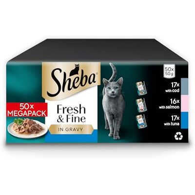 Sheba Fresh & Fine Cat Pouches Fish collection in Gravy 50x50g Sheba Fresh & Fine Cat Pouches Fish collection in Gravy 50x50g