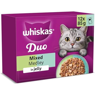 whiskas DUO Adult Wet Cat Food in Jelly 12x85g Mixed Medley (Pack of 4) whiskas DUO Adult Wet Cat Food in Jelly 12x85g Mixed Medley (Pack of 4)