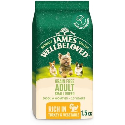 James Wellbeloved Hypoallergenic Dry Dog Food for Adult Small Breed Grain Free Turkey and vegetable 1.5 kg James Wellbeloved Hypoallergenic Dry Dog Food for Adult Small Breed Grain Free Turkey and vegetable 1.5 kg