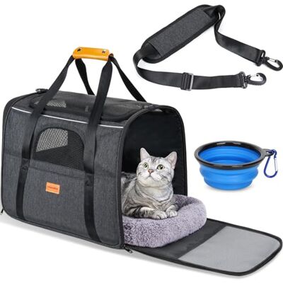 Morpilot Cat Carrier Airline Approved Pet Carrier up to 7kg Portable Dog Hand Bag Breathable Small Travel Cage with Adjustable Shoulder Strap and Collapsible Bowl Morpilot Cat Carrier Airline Approved Pet Carrier up to 7kg Portable Dog Hand Bag Breathable Small Travel Cage with Adjustable Shoulder Strap and Collapsible Bowl