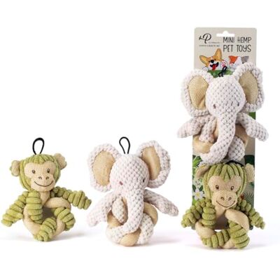 PETIQUE Mini Hemp Twist Dog Toys Monkey and Elephant Natural Hemp Rope Toys for Small Dogs PETIQUE Mini Hemp Twist Dog Toys Monkey and Elephant Natural Hemp Rope Toys for Small Dogs