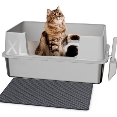 Gimars XL Stainless Steel Cat Litter Box 58x38x26cm, Easy to Clean & No Odour Stainless 35L High Sided Steel Litter Tray, Leak-Proof Cat Litter Trays with Scoop & Mat Gimars XL Stainless Steel Cat Litter Box 58x38x26cm, Easy to Clean & No Odour Stainless 35L High Sided Steel Litter Tray, Leak-Proof Cat Litter Trays with Scoop & Mat