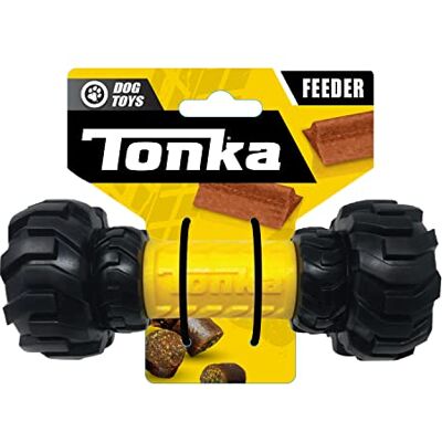 Tonka Nerf Dog Axle Tread Dog Toy with Interactive Feeder, Lightweight, Durable and Water Resistant, 7 Inches, for Medium/Large Breeds, Single Unit, Yellow/Black Tonka Nerf Dog Axle Tread Dog Toy with Interactive Feeder, Lightweight, Durable and Water Resistant, 7 Inches, for Medium/Large Breeds, Single Unit, Yellow/Black