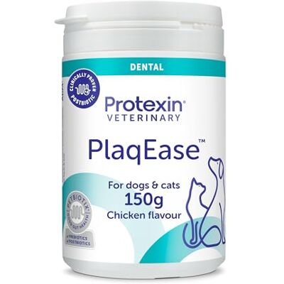 Protexin Veterinary PlaqEase – Dental Powder for Dogs & Cats – Controls Plaque, Freshens Breath & Supports Oral Microbiome – Chicken Flavour – 150g Protexin Veterinary PlaqEase – Dental Powder for Dogs & Cats – Controls Plaque, Freshens Breath & Supports Oral Microbiome – Chicken Flavour – 150g