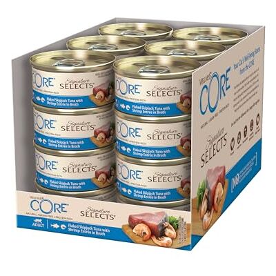 Wellness CORE Signature Selects 24 x 79g, Flaked Skipjack Tuna & Shrimps – Wet Cat Food, Delicious Flakes in Broth, Grain-Free, Natural, Hypoallergenic, Protein-Rich, High Fish Content Wellness CORE Signature Selects 24 x 79g, Flaked Skipjack Tuna & Shrimps – Wet Cat Food, Delicious Flakes in Broth, Grain-Free, Natural, Hypoallergenic, Protein-Rich, High Fish Content