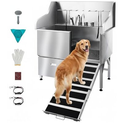 VEVOR Stainless Steel Dog Washing Station, 154.94 cm Pet Grooming Tub w/Ramp, Water Filter Board, Faucet & Showerhead & Leash Dog Bathtub for Large & Medium & Small Pets (Right Door) VEVOR Stainless Steel Dog Washing Station, 154.94 cm Pet Grooming Tub w/Ramp, Water Filter Board, Faucet & Showerhead & Leash Dog Bathtub for Large & Medium & Small Pets (Right Door)