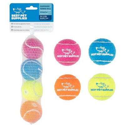 Best Pet Supplies Squeaky Tennis Toys for Dogs, 4-Pack, Heavy-Duty Interactive Pet Toys for Throwing and Fetching, Supports Exercise and Natural Behavior Training, Durable Small Best Pet Supplies Squeaky Tennis Toys for Dogs, 4-Pack, Heavy-Duty Interactive Pet Toys for Throwing and Fetching, Supports Exercise and Natural Behavior Training, Durable Small