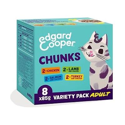 Edgard & Cooper Edgard Cooper wet cat food in sauce, 4 flavour multipack, (8x 85g, Chicken/Salmon/Turkey/Lamb), for sterilized or active cats, with natural ingredients Edgard & Cooper Edgard Cooper wet cat food in sauce, 4 flavour multipack, (8x 85g, Chicken/Salmon/Turkey/Lamb), for sterilized or active cats, with natural ingredients