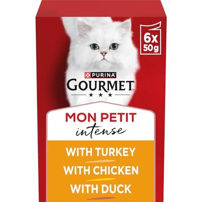 Gourmet Mon Petit Intense Meaty Variety Duck, Chicken, Turkey Wet Cat Food 6x50g (Pack of 8) Gourmet Mon Petit Intense Meaty Variety Duck, Chicken, Turkey Wet Cat Food 6x50g (Pack of 8)