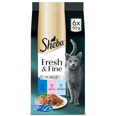 Sheba Fresh and Fine Cat Pouches with Tuna and Salmon in Jelly 8 x 6x50g– Delicious Tuna and Salmon Cat Food in Jelly Sheba Fresh and Fine Cat Pouches with Tuna and Salmon in Jelly 8 x 6x50g– Delicious Tuna and Salmon Cat Food in Jelly