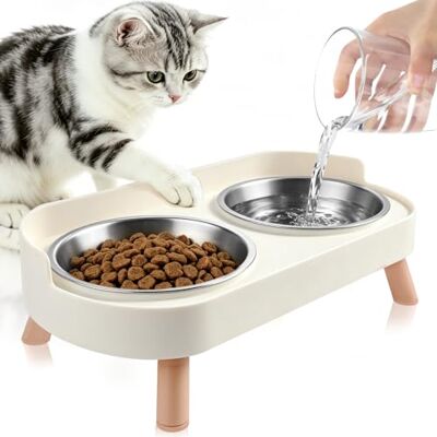 MOXYOY Raised Cat Bowls for Indoor Cats, Splash Proof with 2 stainless steel cat bowl,Cat Bowls for Cats and Puppies, Whisker Fatigue Relief and Dishwasher Safe, Feeding & Watering Supplies for Cats MOXYOY Raised Cat Bowls for Indoor Cats, Splash Proof with 2 stainless steel cat bowl,Cat Bowls for Cats and Puppies, Whisker Fatigue Relief and Dishwasher Safe, Feeding & Watering Supplies for Cats