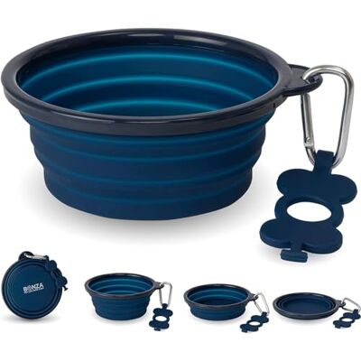 Bonza by Leash Boss Small Collapsible Dog Bowl Twin Pack, Sturdy Reinforced Rim, Includes Carabiner & Water Bottle Holder Keychain, Blue Bonza by Leash Boss Small Collapsible Dog Bowl Twin Pack, Sturdy Reinforced Rim, Includes Carabiner & Water Bottle Holder Keychain, Blue
