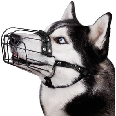 BRONZEDOG Dog Muzzle Adjustable Durable Metal Wire Basket for Large and Extra Large Dogs with Leather Straps Breathable, Drinkable, Training, Prevents Biting BRONZEDOG Dog Muzzle Adjustable Durable Metal Wire Basket for Large and Extra Large Dogs with Leather Straps Breathable, Drinkable, Training, Prevents Biting